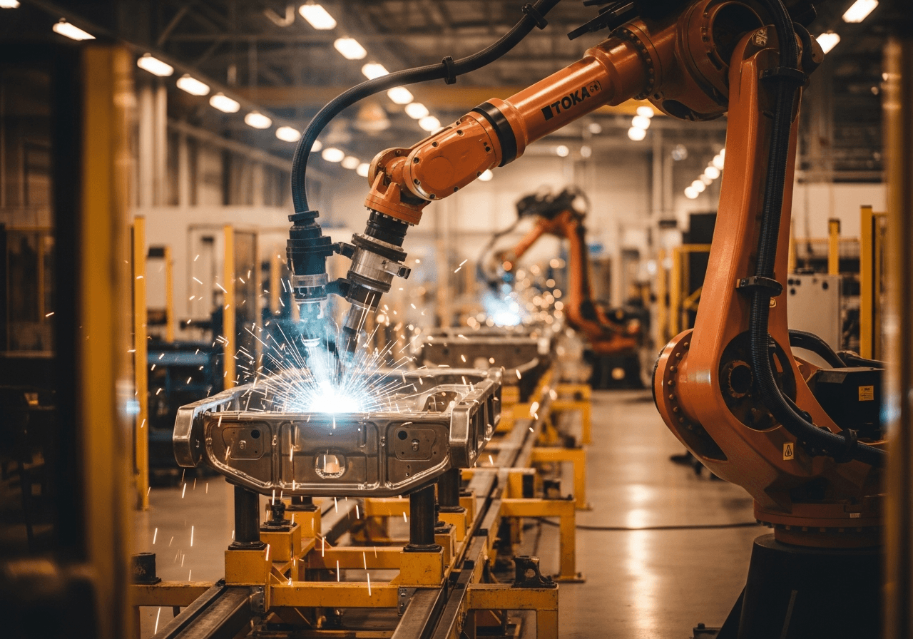 Robotic arm performing precision welding